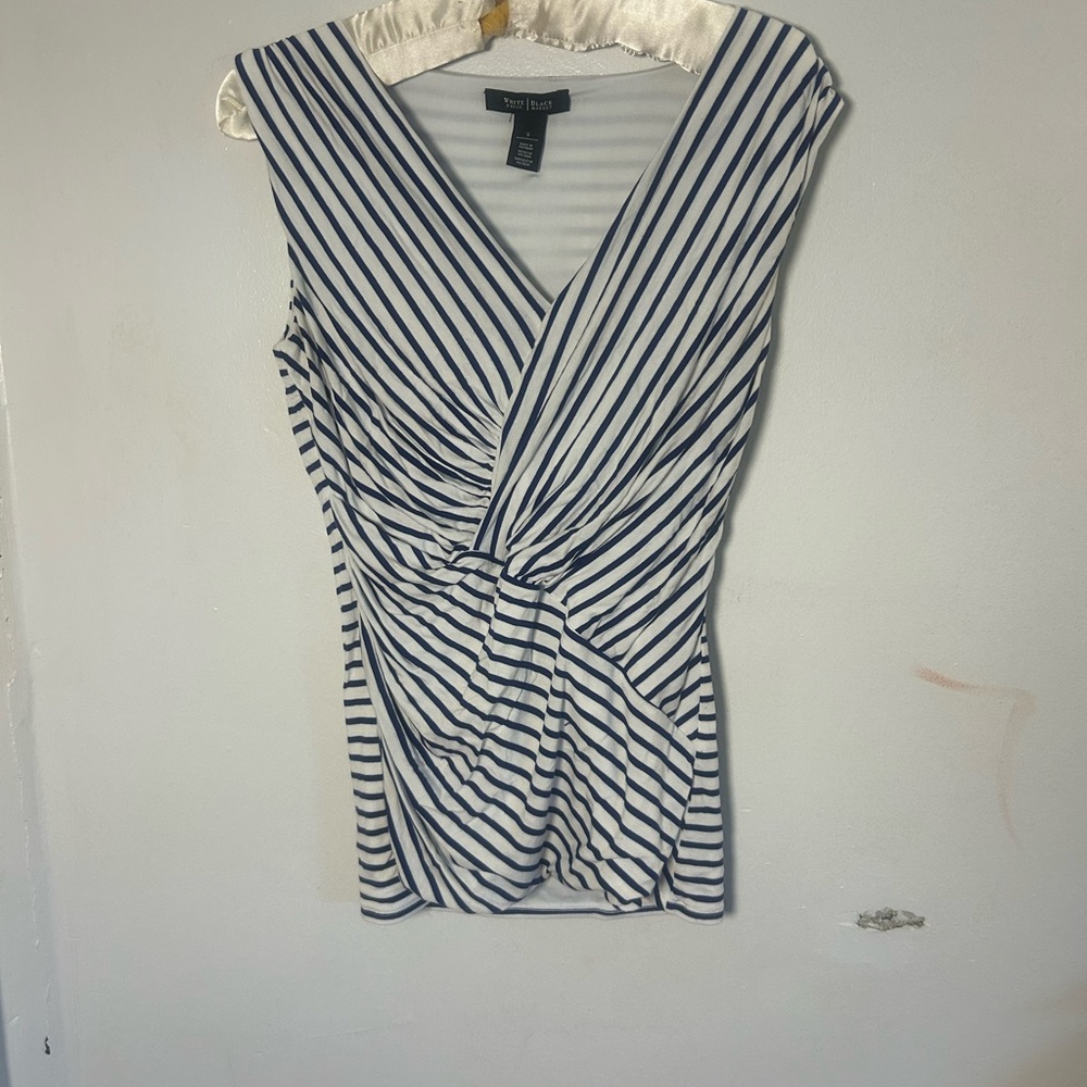 White House Black Market Navy and White Twist Front Top